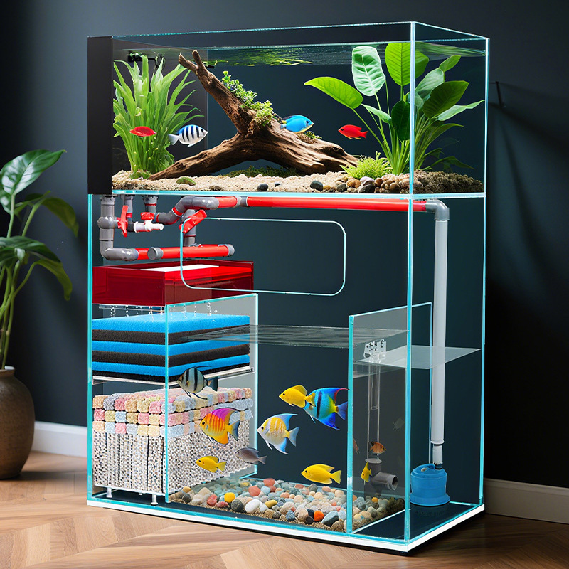 Marine Aquarium With Sump - Dwupoziomowe, wolnostojące, ultra przezroczyste szklane akwarium