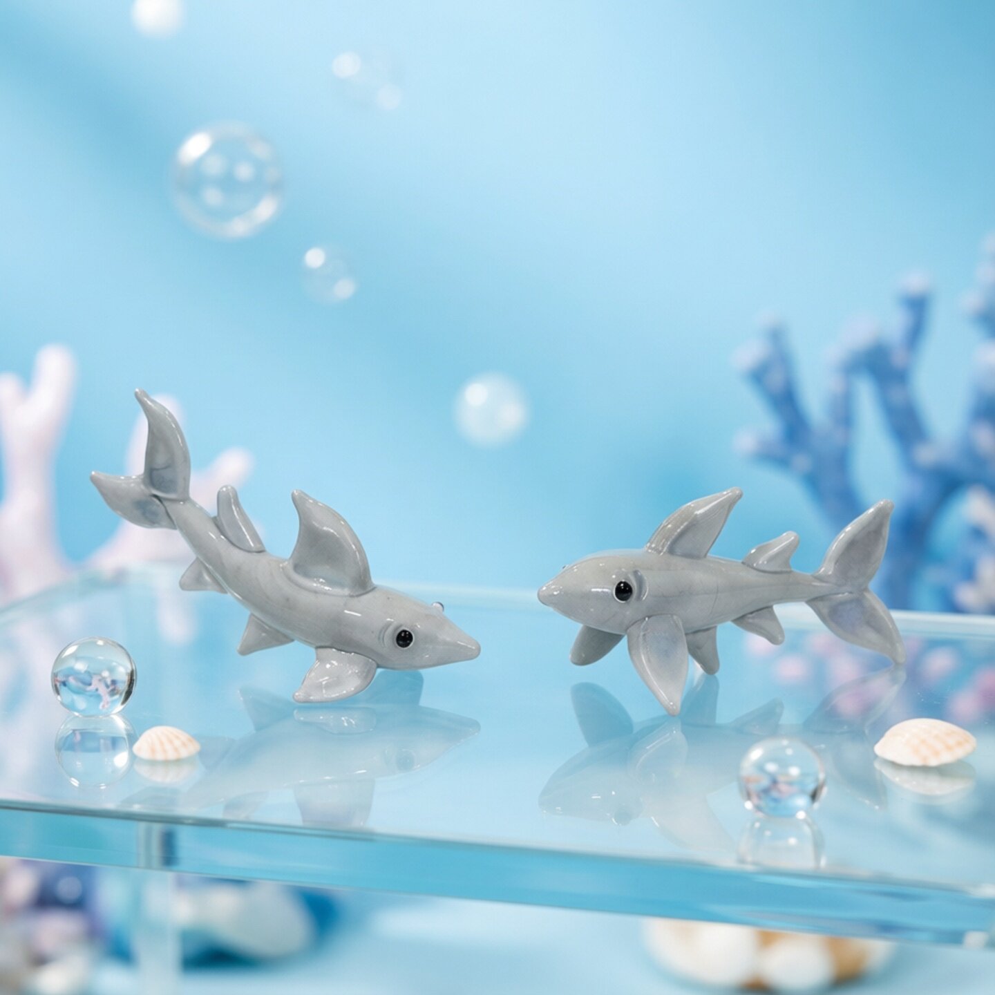 Marine Aquarium Design - Ręcznie wykonana mini figurka szklanego rekina,